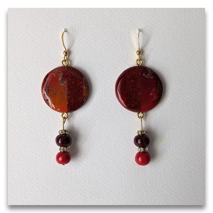 Boucles Ronds et perles Rouge & Or