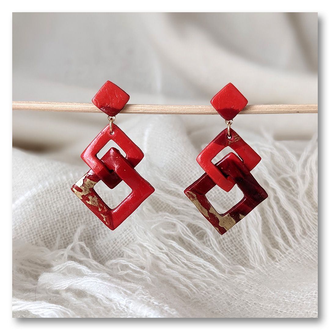 Boucles Chaînons Rouge & Or